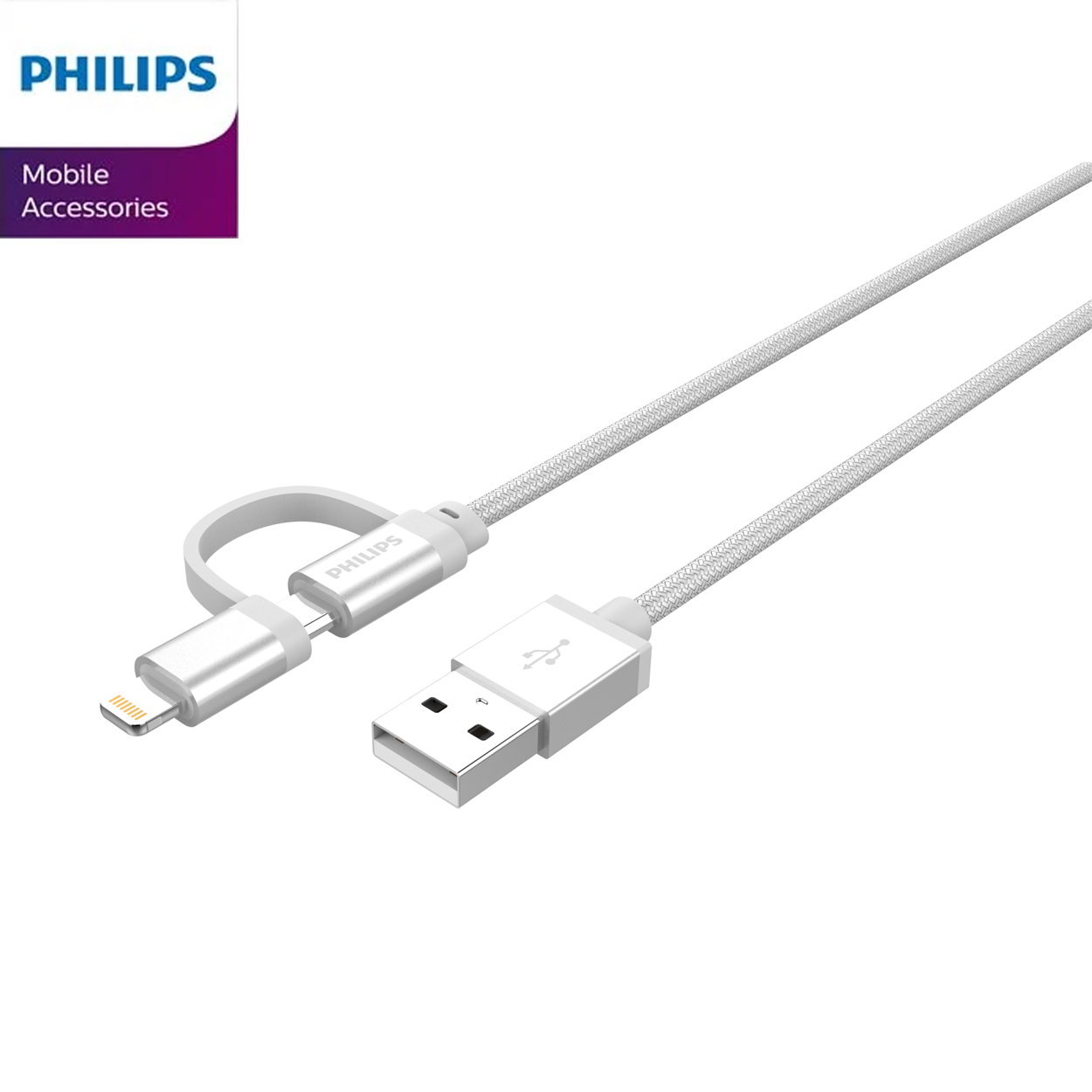 Cáp sạc USB-C Philips 2 trong 1 DLC4541VS tích hợp đầu chuyển đổi Linghtning