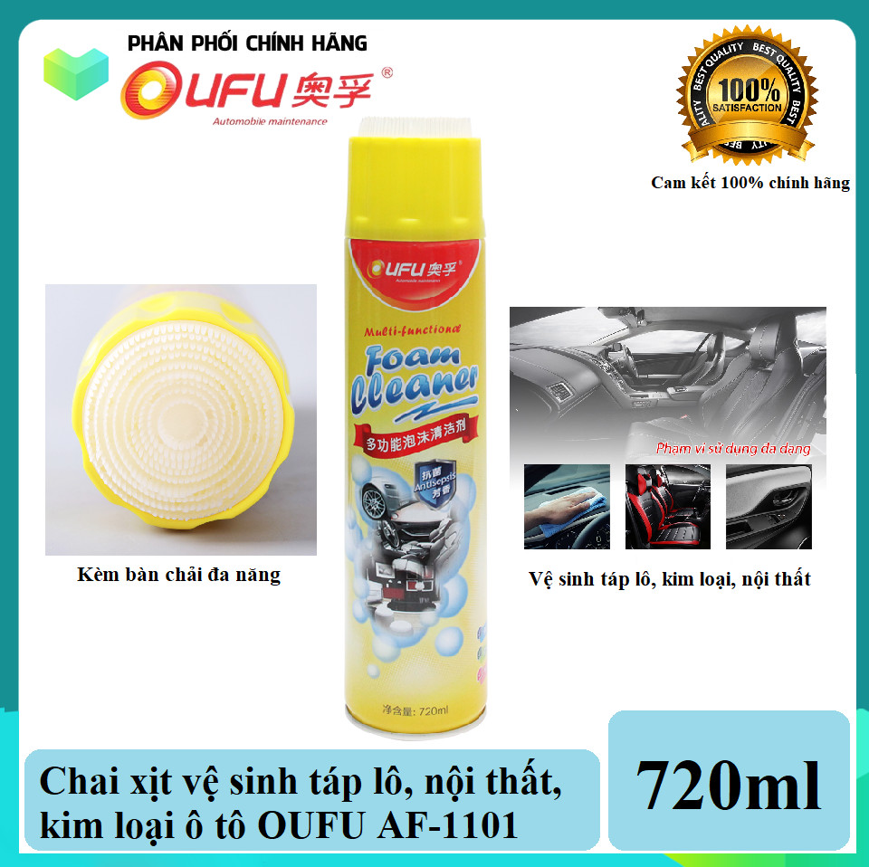 Chai xịt vệ sinh nội thất, taplo ô tô OUFU AF-1101 720ml ( có bàn chải)