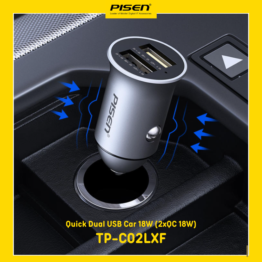 Sạc PISEN Quik Dual USB Car 18W (2xQC 18W) - (TP-C02LXF ) - Hàng chính hãng